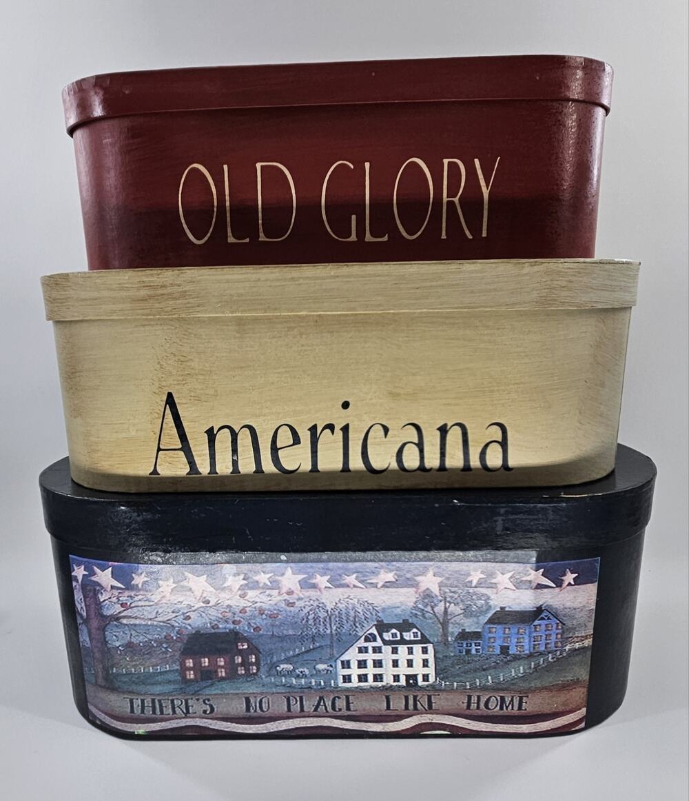 Americana Primitive Nesting Boxes Set of 3 Old Glory 1776 Folk Art Patriotic
